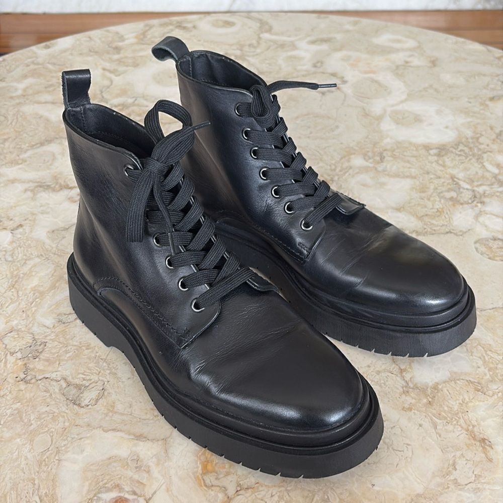 Zara Vegan Leather Chunky Lace Up Boots - Picture 4 of 12